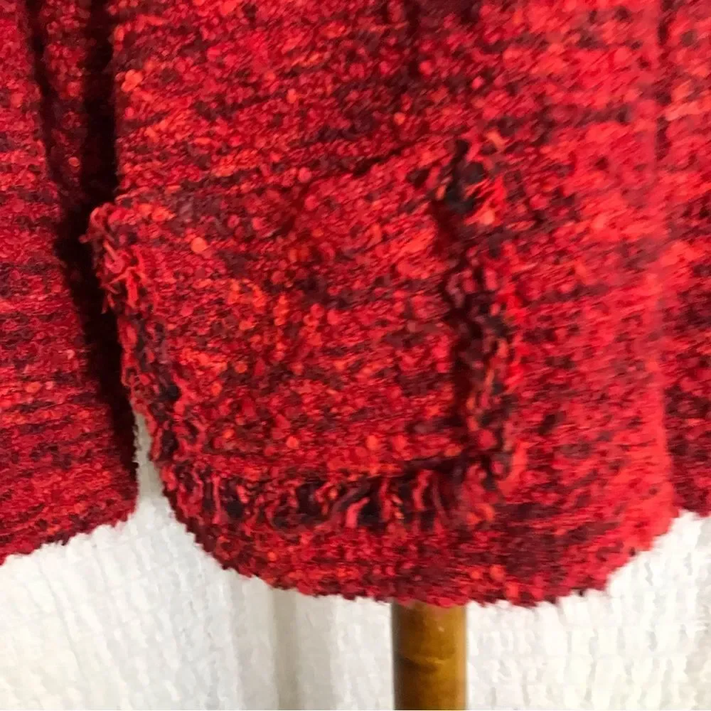 Chico’s Design Vtg Red Soft Tweed Open Sweater Jacket Size 2 ( L )
